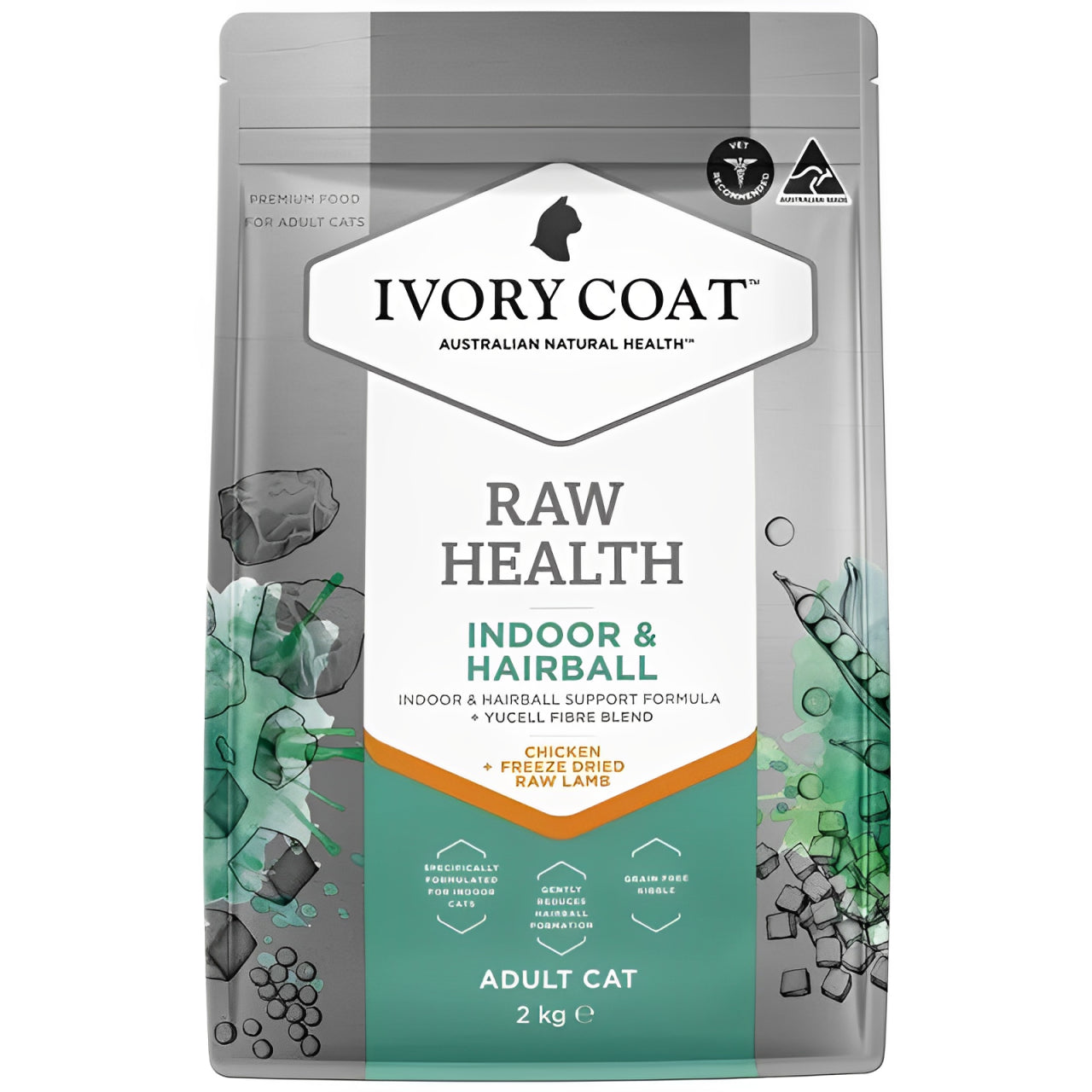 IVORY COAT ADULT CAT RAW HEALTH INDOOR HAIRBALL CHICKEN DRIED RAW LAMB 2KG/4KG