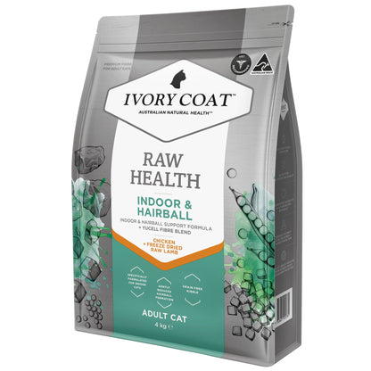 IVORY COAT ADULT CAT RAW HEALTH INDOOR HAIRBALL CHICKEN DRIED RAW LAMB 2KG/4KG