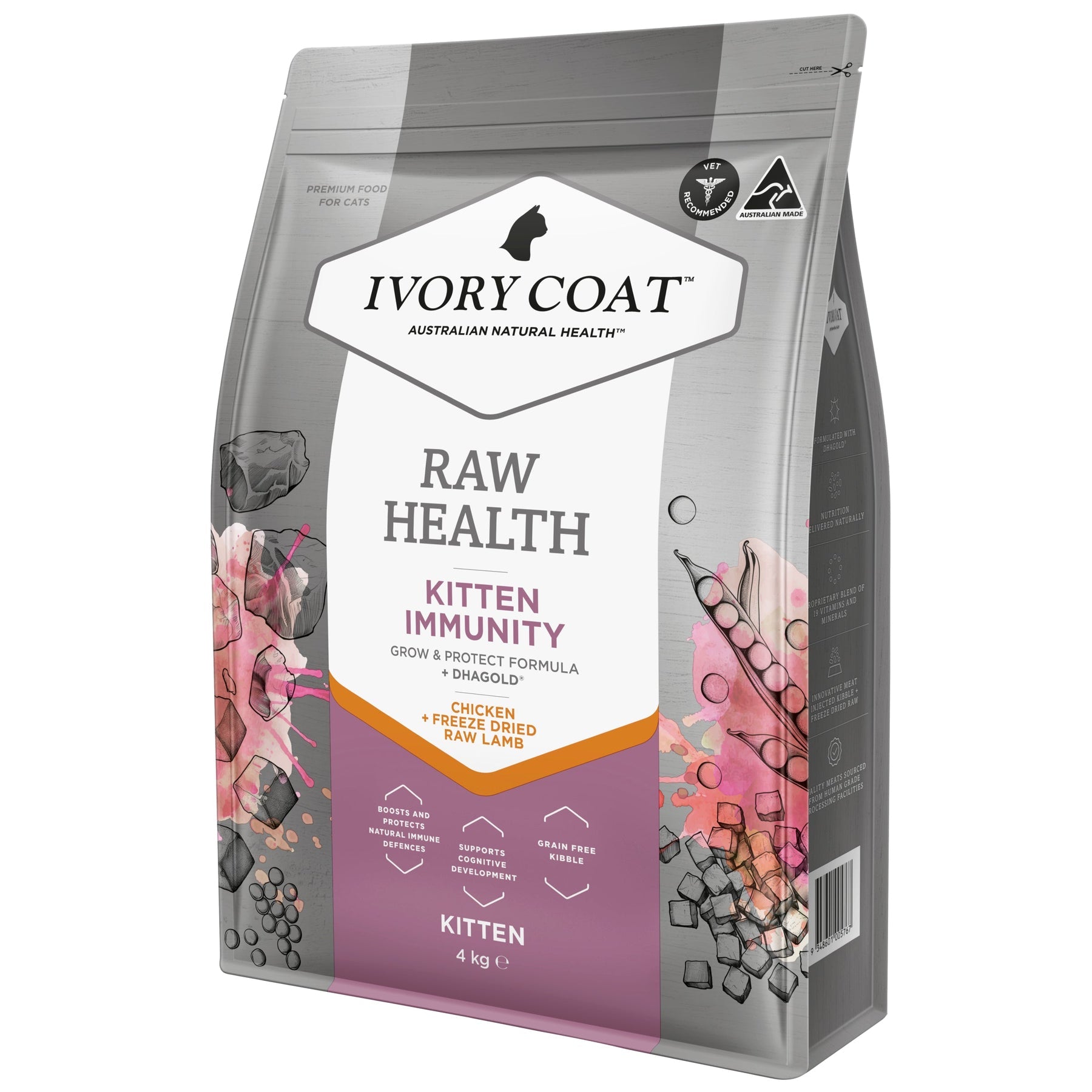 IVORY COAT KITTEN IMMUNITY GROW PROTECT FORMULA CHICKEN DRIED LAMB 2KG/4KG