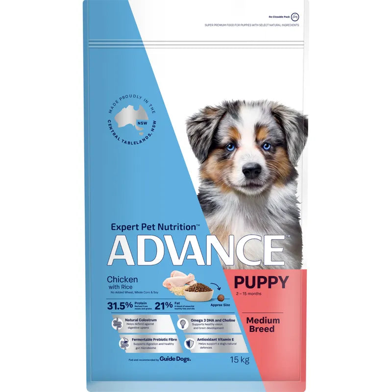 ADVANCE DOG PUPPY MEDIUM BREED CHICKEN WITH RICE 800G/3KG/15KG/20KG