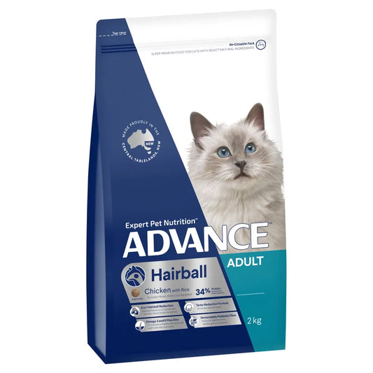 ADVANCE CAT DRY HAIRBALL CHICKEN 1.5KG CHICKEN WITH RICE 2KG