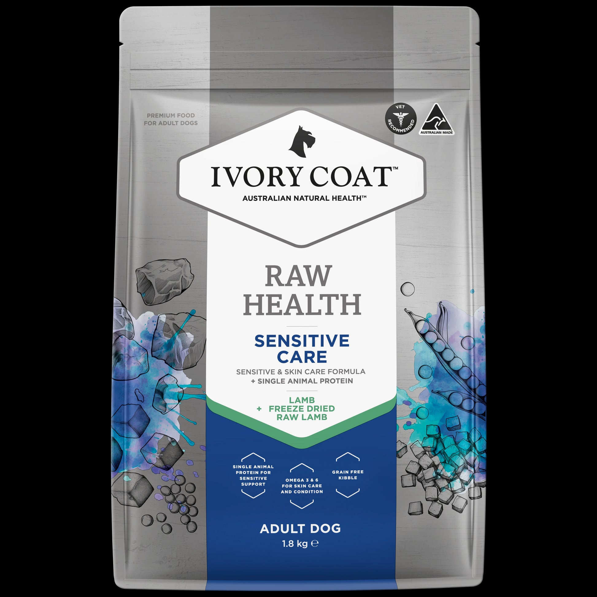 IVORY COAT ADULT DOG RAW HEALTH SENSITIVE CARE FREEZE DRIED RAW LAMB 1.8KG/10KG