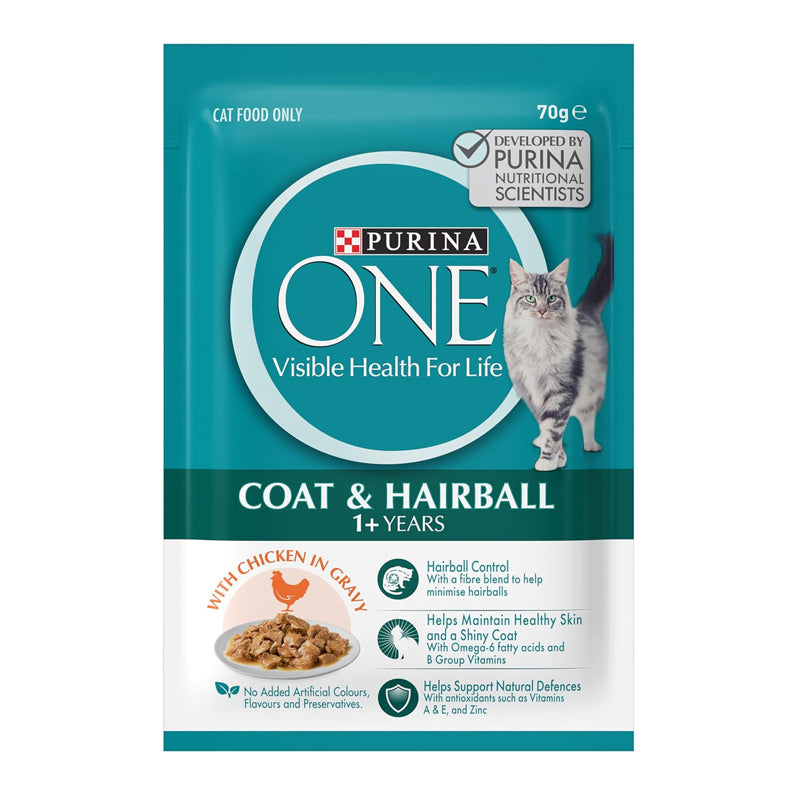 PURINA ONE CAT COAT & HAIRBALL WITH CHICKEN IN GRAVY 70G