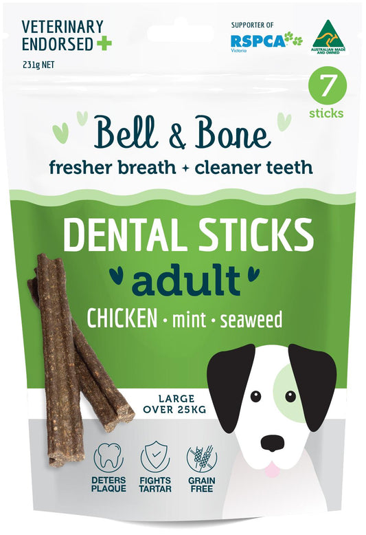 Bell & Bone Large / Medium / Small Dog Dental Sticks - Chicken Mint and Seaweed