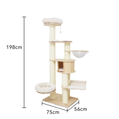 CATIO VINTAGE Solid Wood Cat Climbing Tree Post Scratcher 194cm