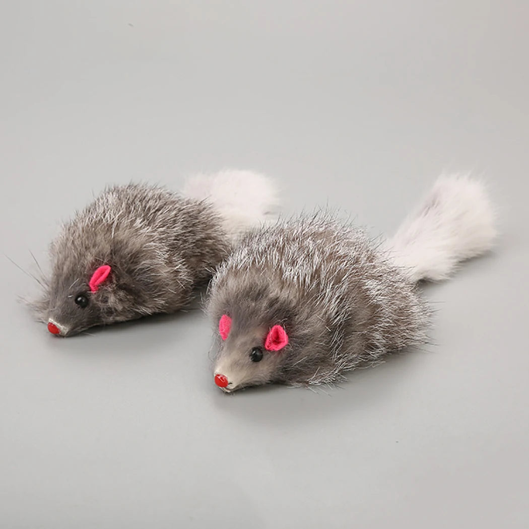 5Pcs Cat Mice Toys False Mouse Cat Toy Long Tail Mice Soft Real Rabbit Fur Toy For Cats Plush Rat Playing Chew Toy Pet Supplies