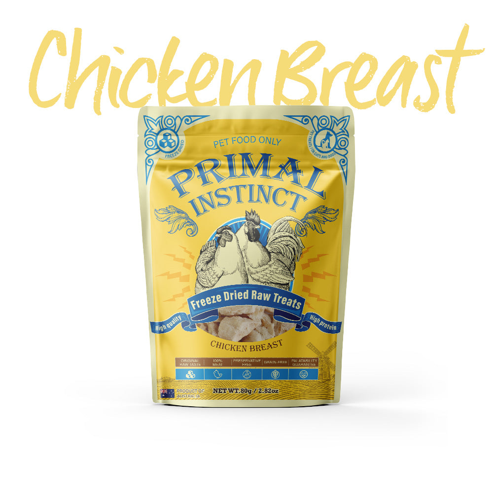 PRIMAL INSTINCT Freeze Dried Pet Treat Chicken Necks / Heart / Breast 80g