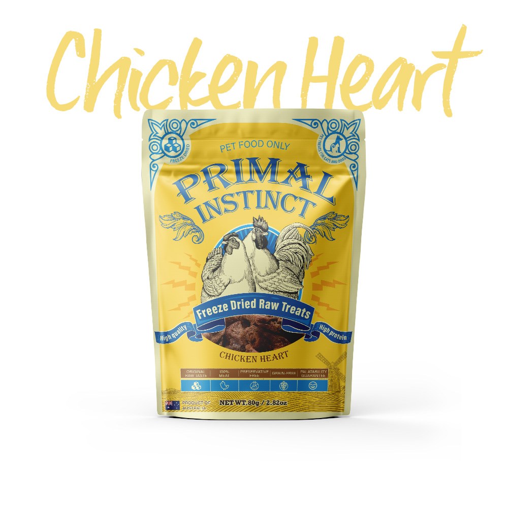 PRIMAL INSTINCT Freeze Dried Pet Treat Chicken Necks / Heart / Breast 80g