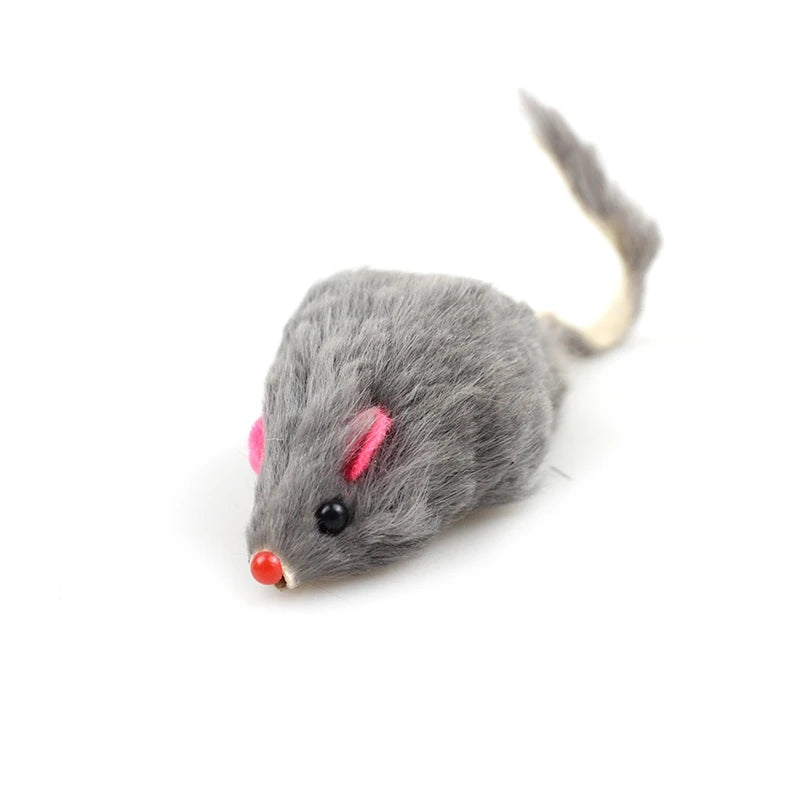 New 12Pcs False Mouse Cat Pet Toys Cat Long-Haired Tail Mice Sound Rattling Soft Real Rabbit Fur Sound Squeaky Cat Toy