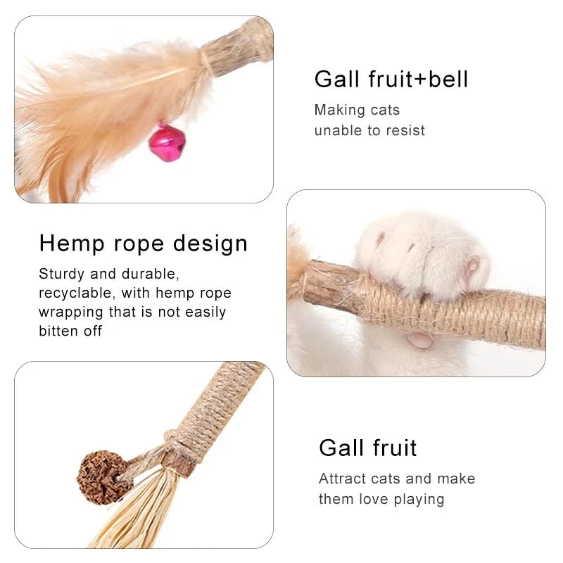 1pc Silvervine Chew Stick Cat Toy Natural Dental Cleaning Stick with Raffia Grass and Hemp Rope