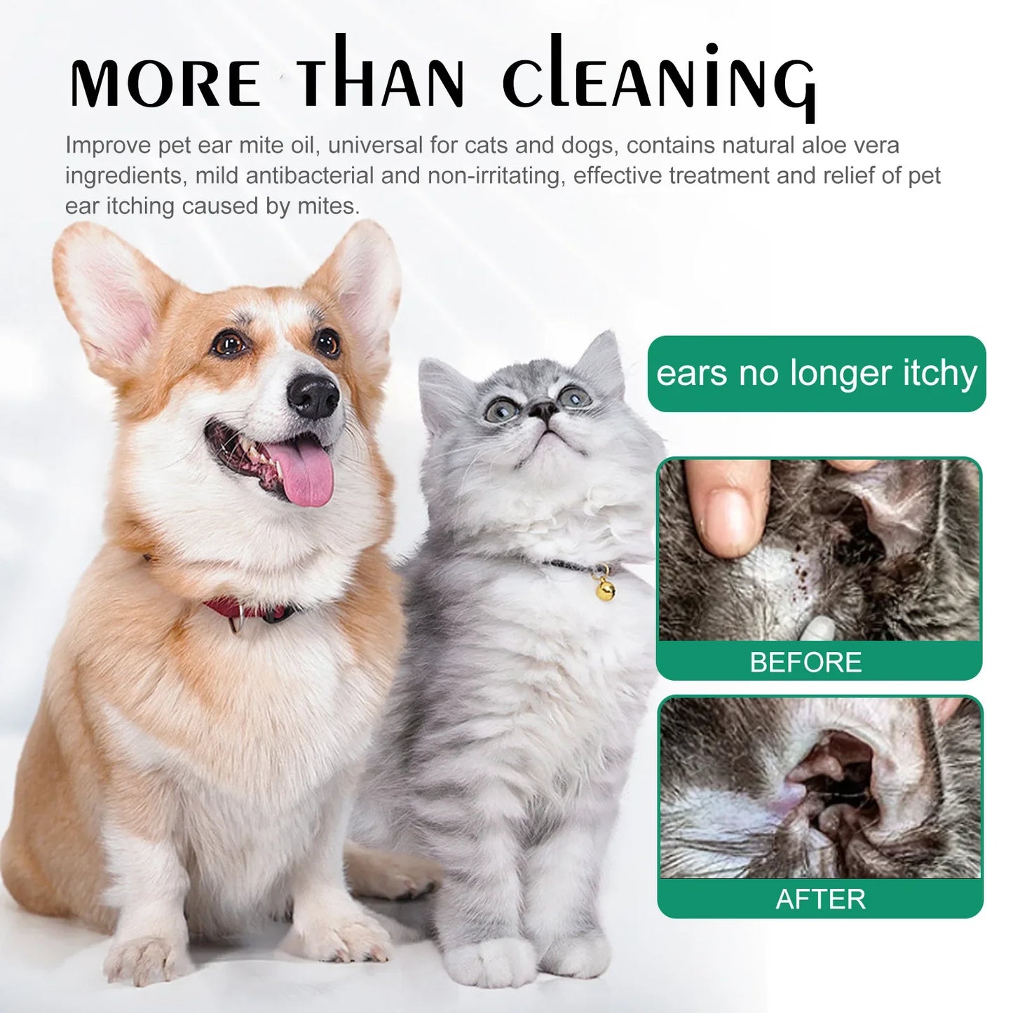 Cat Dog Ear Cleaner Pet Ear Drops Yeast Mites Infections Control Odor Removal Relieves Itching Anti Inflammatory Pet Ear Washer