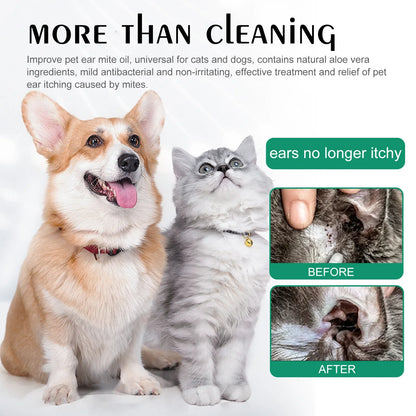 Cat Dog Ear Cleaner Pet Ear Drops Yeast Mites Infections Control Odor Removal Relieves Itching Anti Inflammatory Pet Ear Washer