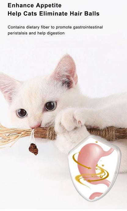 1pc Silvervine Chew Stick Cat Toy Natural Dental Cleaning Stick with Raffia Grass and Hemp Rope