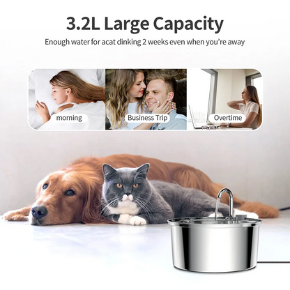 Stainless Steel Pet Water Feeder Cat Automatic Water Fountain USB Electric Mute for Cat Dog Filter Fountain Smart Drinking Bowl