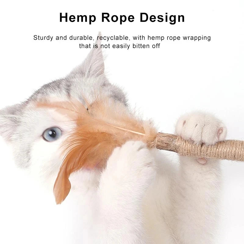 1pc Silvervine Chew Stick Cat Toy Natural Dental Cleaning Stick with Raffia Grass and Hemp Rope