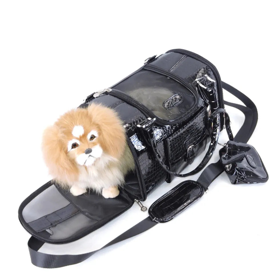 Hanpanda Portable Outdoor Dog Bag Small Dog Transport Bag Leather Travel Chihuahua Teddy PU Carrier For Dog Handbag With Purse