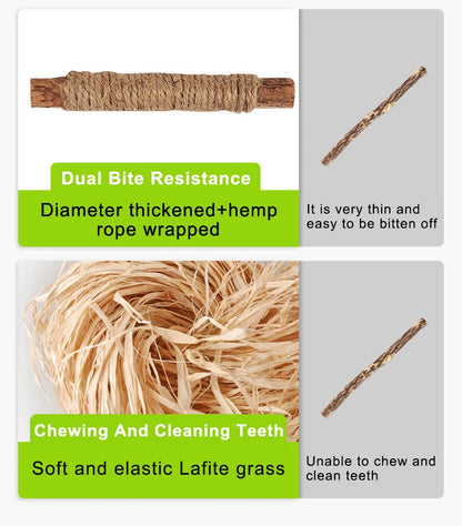 1pc Silvervine Chew Stick Cat Toy Natural Dental Cleaning Stick with Raffia Grass and Hemp Rope