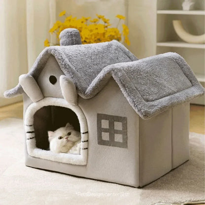 Folding Dog House Winter Fully Enclosed Warm Cat Sleeping Bed Can Be Removed and Washed Super Soft Portable Pet Dog House