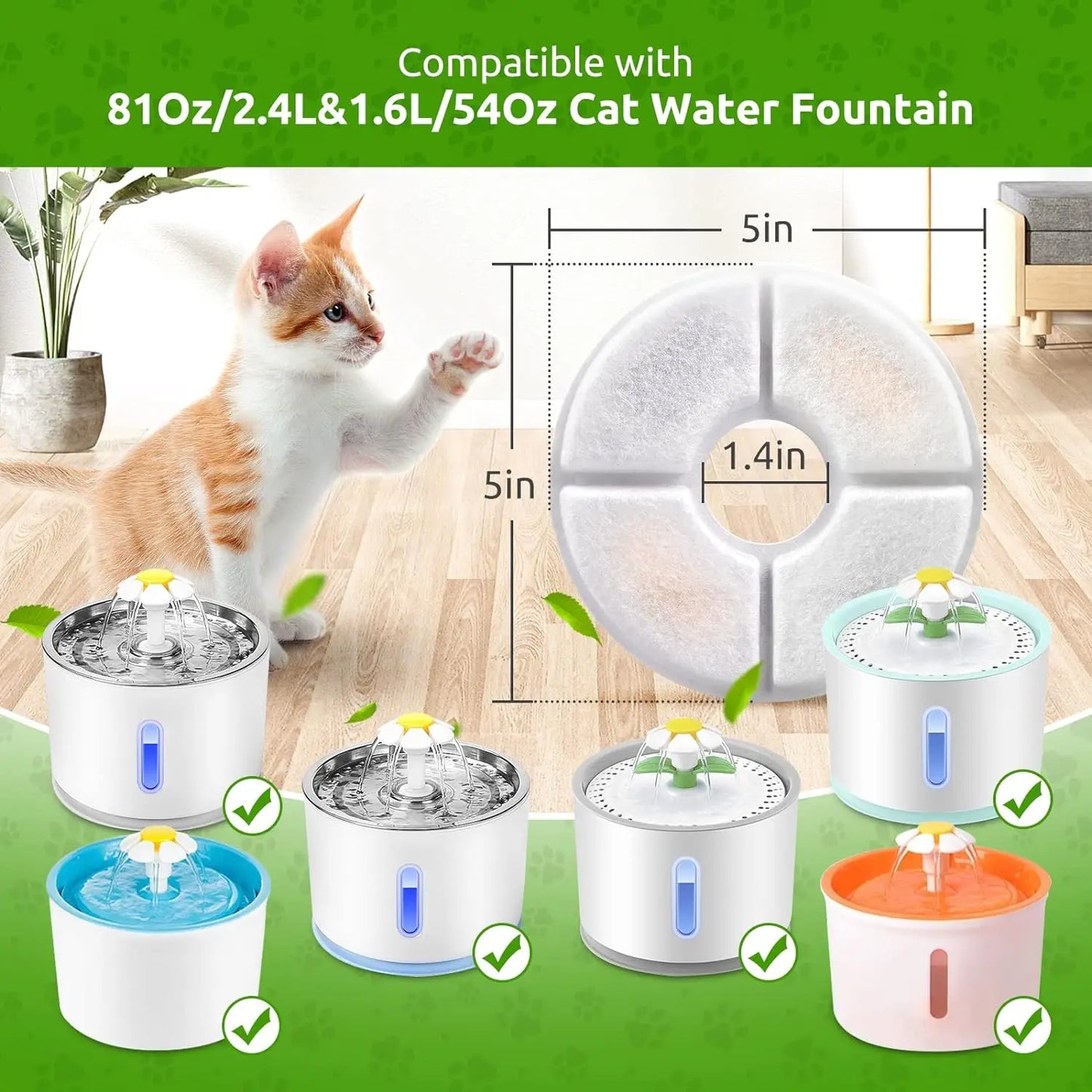 OYES Filters for Cat Water Fountain Filters 4/8 Pack Replacement Filter Multi-Filtration System Activated Carbon Filter