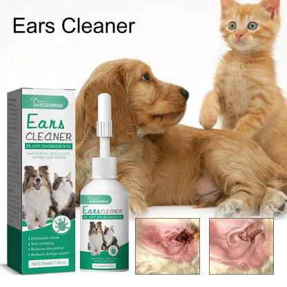 Cat Dog Ear Cleaner Pet Ear Drops Yeast Mites Infections Control Odor Removal Relieves Itching Anti Inflammatory Pet Ear Washer