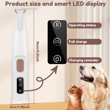 Pet Dog Electric Groomer Trimmer with LED Light Waterproof Pet Foot Hair Trimmer Low Noise Cat Dog Face Foot Ear Hip Paw Shaver