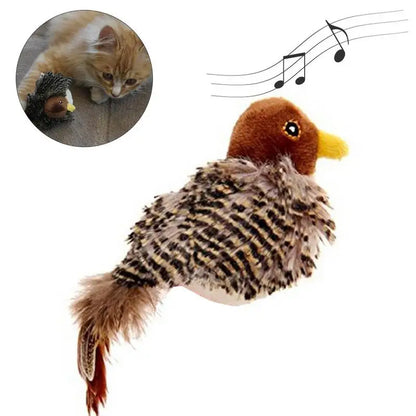 Interactive Cat Toys Electric Squeaky Simulation Bird Plush Cats Pets Teasing Toys with Feather Catnip Kitten Chirping Bird Doll