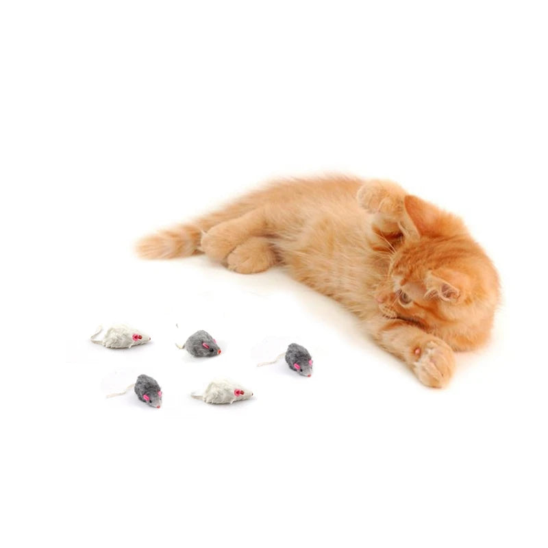 New 12Pcs False Mouse Cat Pet Toys Cat Long-Haired Tail Mice Sound Rattling Soft Real Rabbit Fur Sound Squeaky Cat Toy