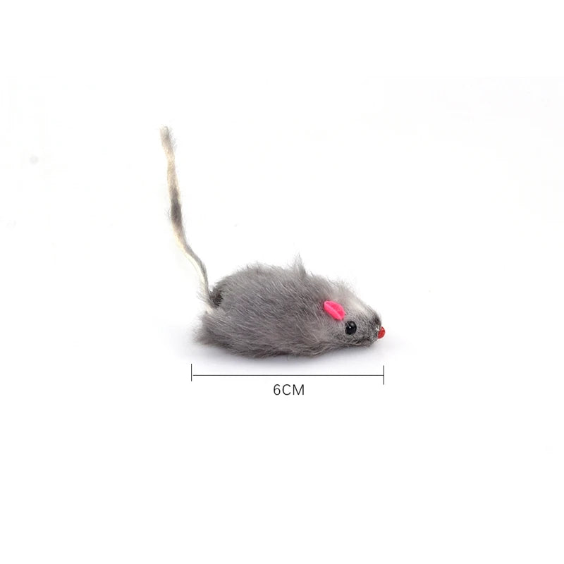 New 12Pcs False Mouse Cat Pet Toys Cat Long-Haired Tail Mice Sound Rattling Soft Real Rabbit Fur Sound Squeaky Cat Toy