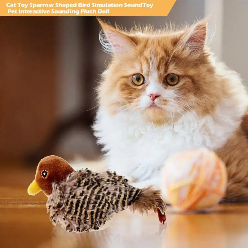 Interactive Cat Toys Electric Squeaky Simulation Bird Plush Cats Pets Teasing Toys with Feather Catnip Kitten Chirping Bird Doll