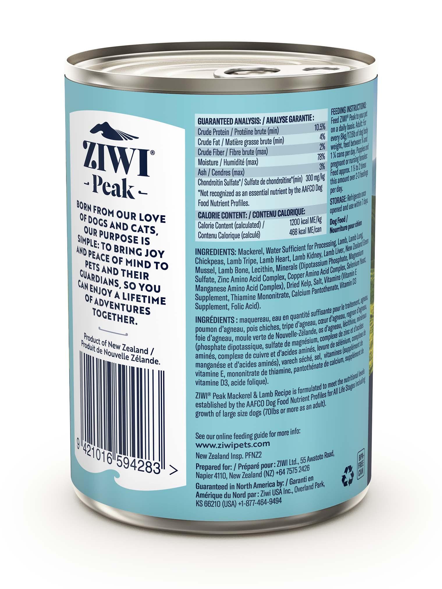 Ziwi Peak Dog Can 390g Mackerel & Lamb