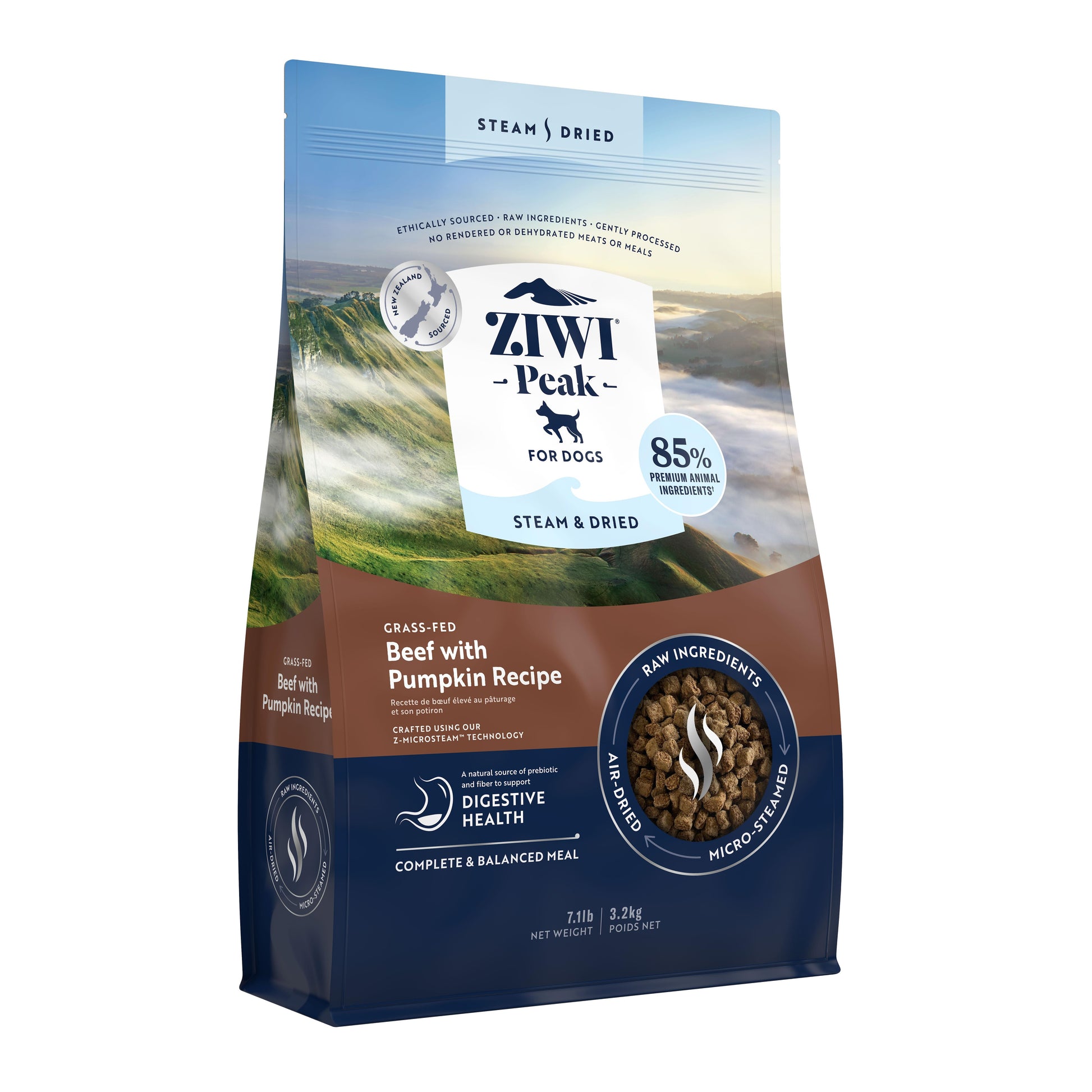 Ziwi Peak Steam Dried Dog Food Beef with Pumpkin 3.2kg / 1.5kg / 800g