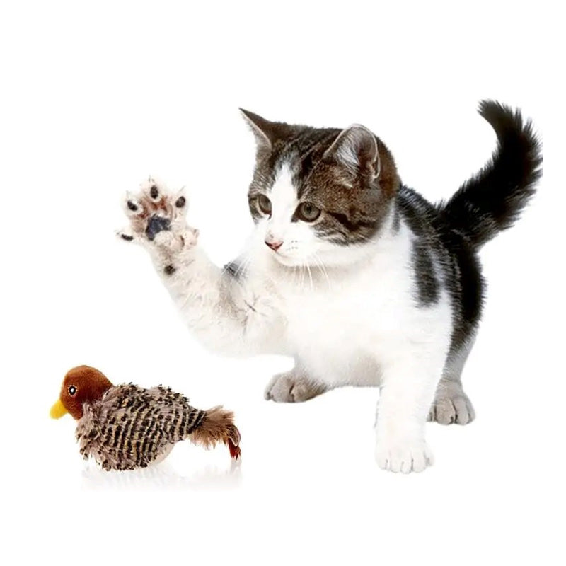 Interactive Cat Toys Electric Squeaky Simulation Bird Plush Cats Pets Teasing Toys with Feather Catnip Kitten Chirping Bird Doll