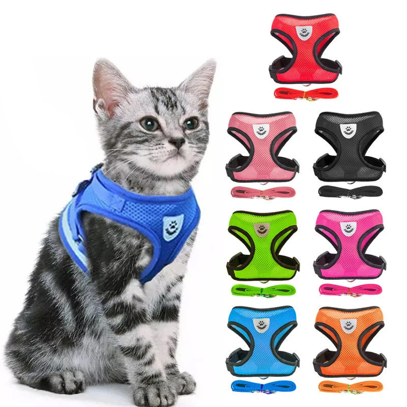 Cat Harness Adjustable Vest Walking Traction Rope Set for Dog Collar Breathable Mesh Harness for Small Medium Cat Dog Pet Lead